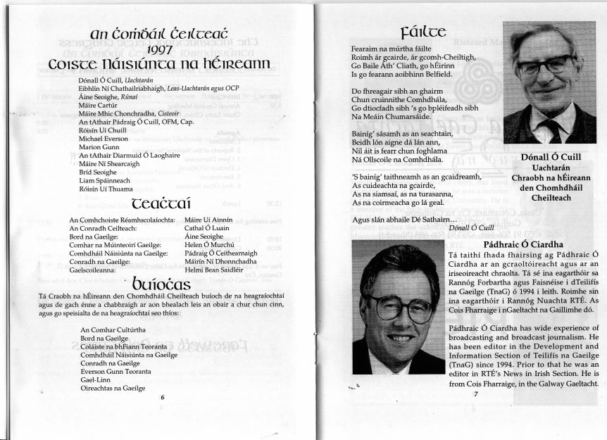 Information on The Celtic Congress at University College Dublin in Ireland 1997