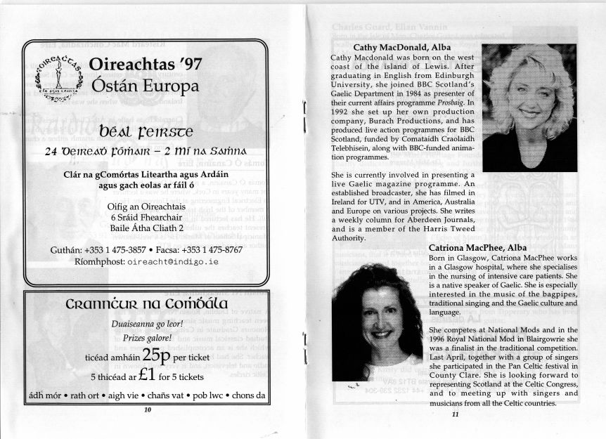 Information on The Celtic Congress at University College Dublin in Ireland 1997