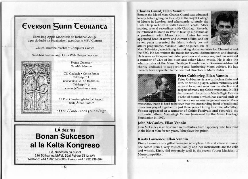 Information on The Celtic Congress at University College Dublin in Ireland 1997
