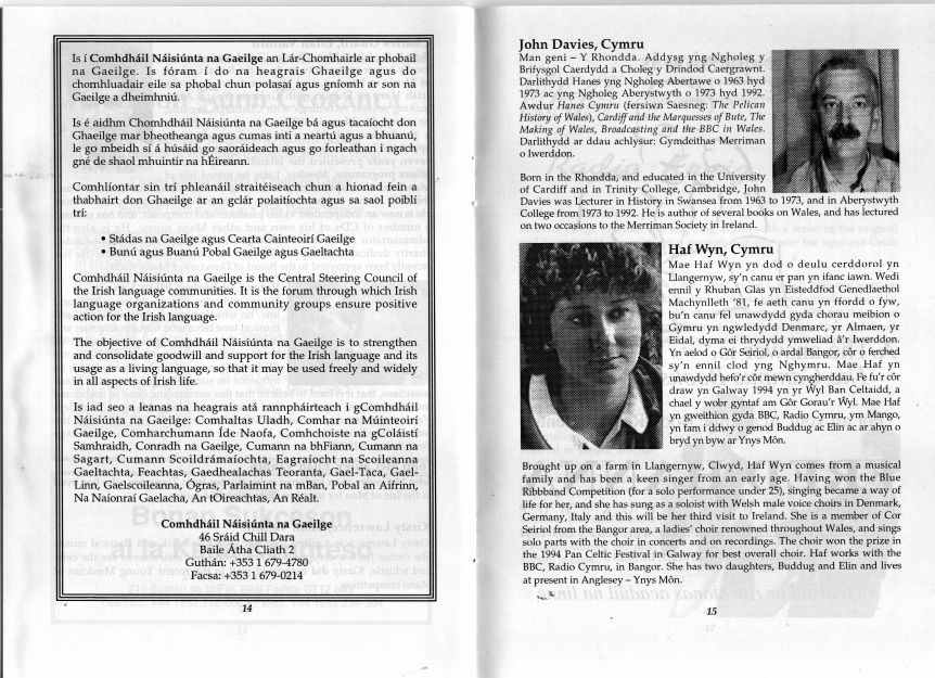 Information on The Celtic Congress at University College Dublin in Ireland 1997