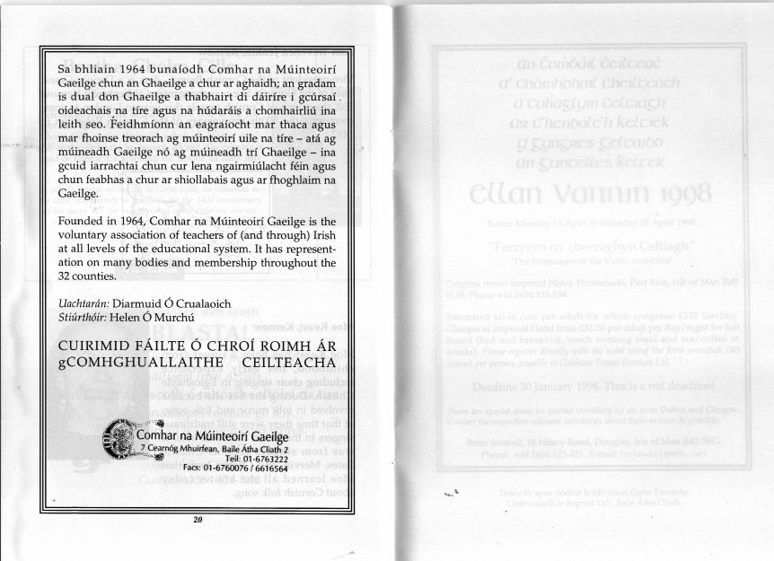 Information on The Celtic Congress at University College Dublin in Ireland 1997