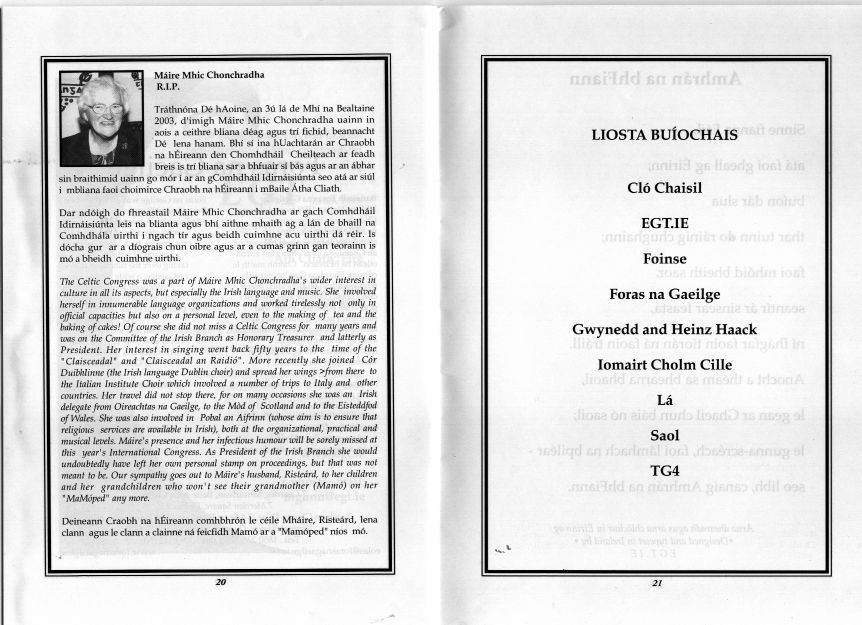 Information on The Celtic Congress at All Hallows College, Dublin in Ireland 2003