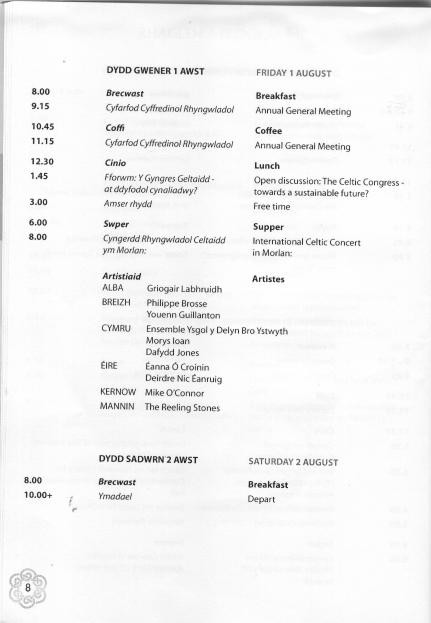 Information on The Celtic Congress at Aberystwyth in Wales 2008